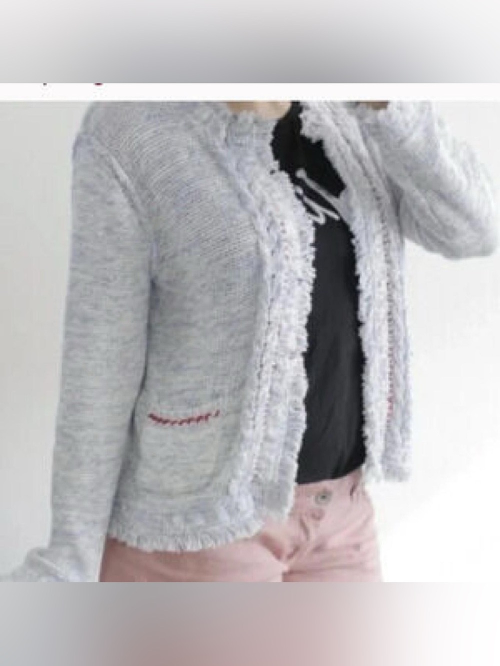 Angel Of The North By Anthropologie Light Blue Fringe-Trim Open Cardigan